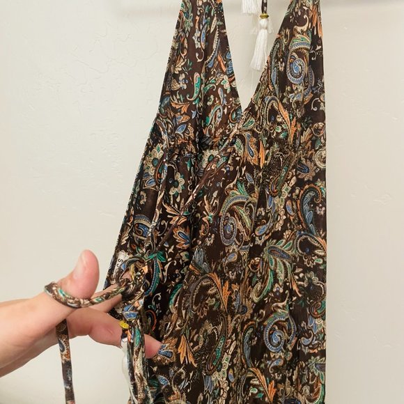 Brown Gold Summer Shimmer Flowy Halter Maxi Boho Dress🦋 - Picture 5 of 6